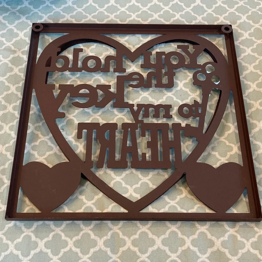 You Hold the Key to my Heart Metal Wall Sign Blue Brown